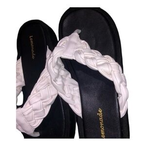 Lemonade White Braided Leather Flip Flop Sandals Size 10